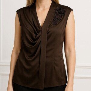 Beautiful New York & Company Deep Olive Draped Sleeveless Blouse size Small